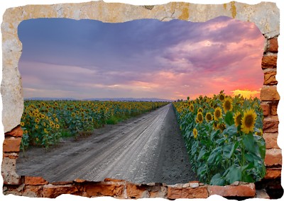  Sonnenblumenstraße lila Sonnenuntergang 3D zerschlagen Wand Ansicht Aufkleber Poster Kunst 1069