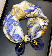 100 Silk 20" small Square Scarf Women Wrap neckerchief floral yellow blue ZT64