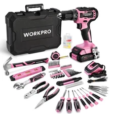 WORKPRO 141-PCS 20V Cordless Drill Driver Kit Pink Home Tool Set w/ Storage Case
