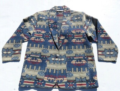 Vtg Womens ORVIS Shawl Collar Aztec Indian Western Blanket Coat Jacket USA Large