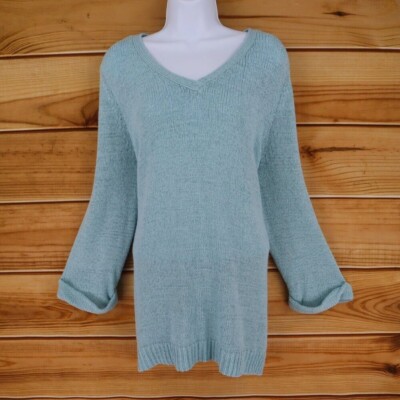 Coldwater Creek V-Neck Sweater Cuffed Womens Size 1X Light Blue Stretch Acrylic