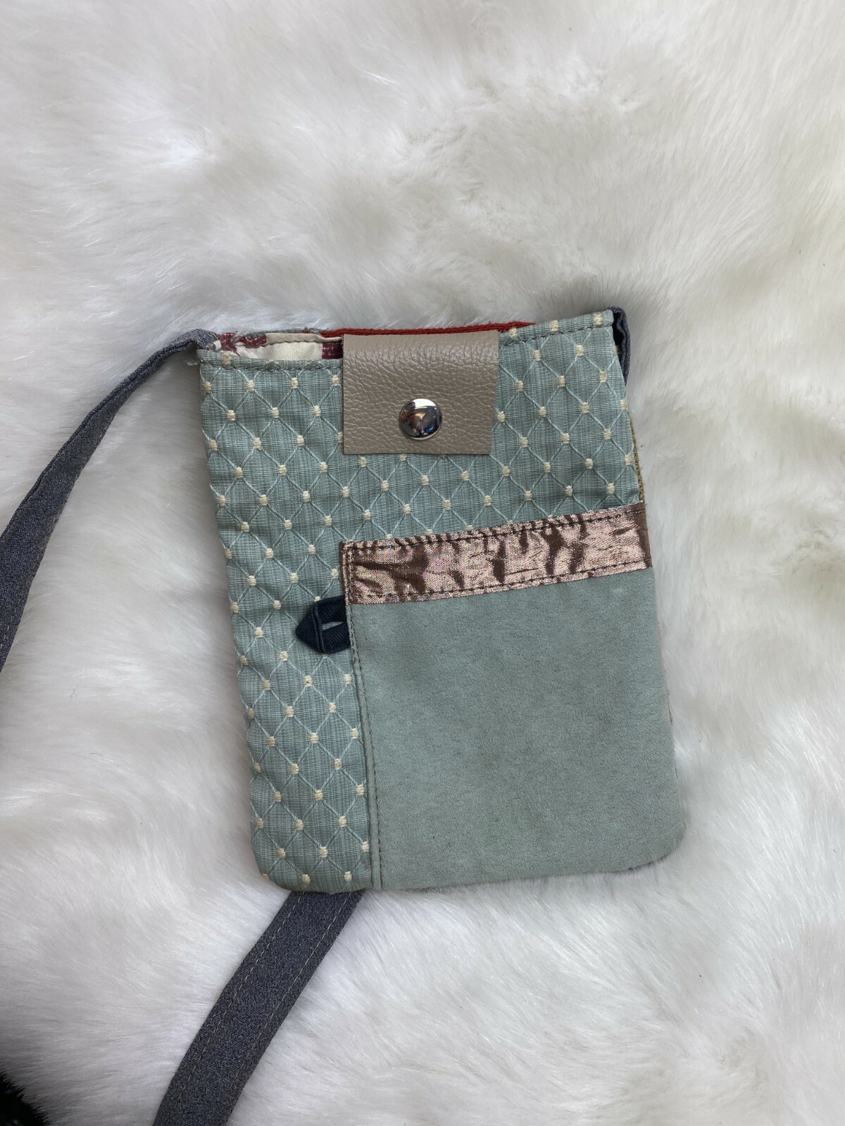 Handmade Patchwork Leather & Fabric Crossbody Bag - image 9