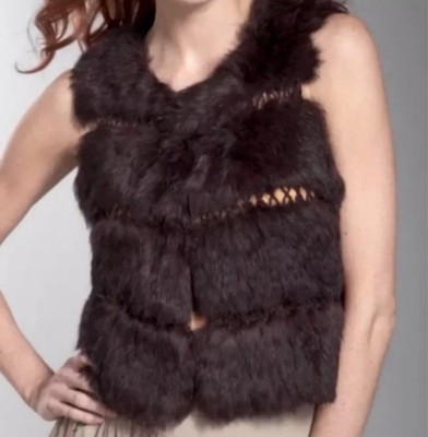 BCBG Maxazria Black Rabbit Fur/ Loose Knit Vest Size Small Black