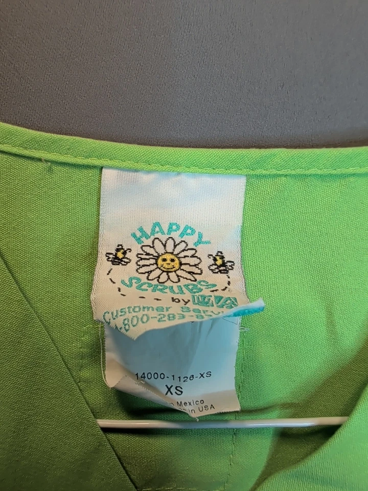 UA Scrubs Happy Scrubs Scrub Tops(2) Size XS-Lime Green & Orange - Image 4 of 4