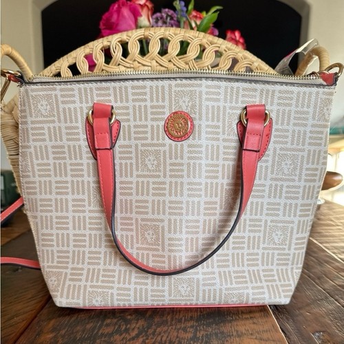 Anne Klein Tan & Pink Satchel with Structured Design