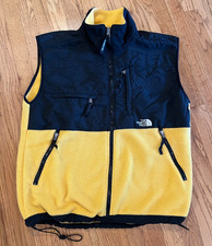 VTG The North Face Full Zip Denali Fleece Vest Size Large Retro Yellow Black