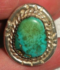 VINTAGE NAVAJO TURQUOISE GREAT COLORS STERLING SILVER RING SIZE 9 vafo