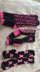 3 pairs of Women's Black Pink Baseball Softball  Pink Ribbon Awareness Lot