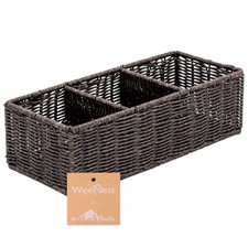 Wicker Basket With 3 Compartments, For Toilet Tank Paper Rolls, Rustic Brown