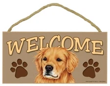 Golden Retriever Dog 5 x 10 Wood WELCOME SIGN Plaque USA Made