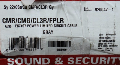 Southwire R20047-1 22/6C Security/Alarm/Control Cable UV CMR Riser Gray /100ft