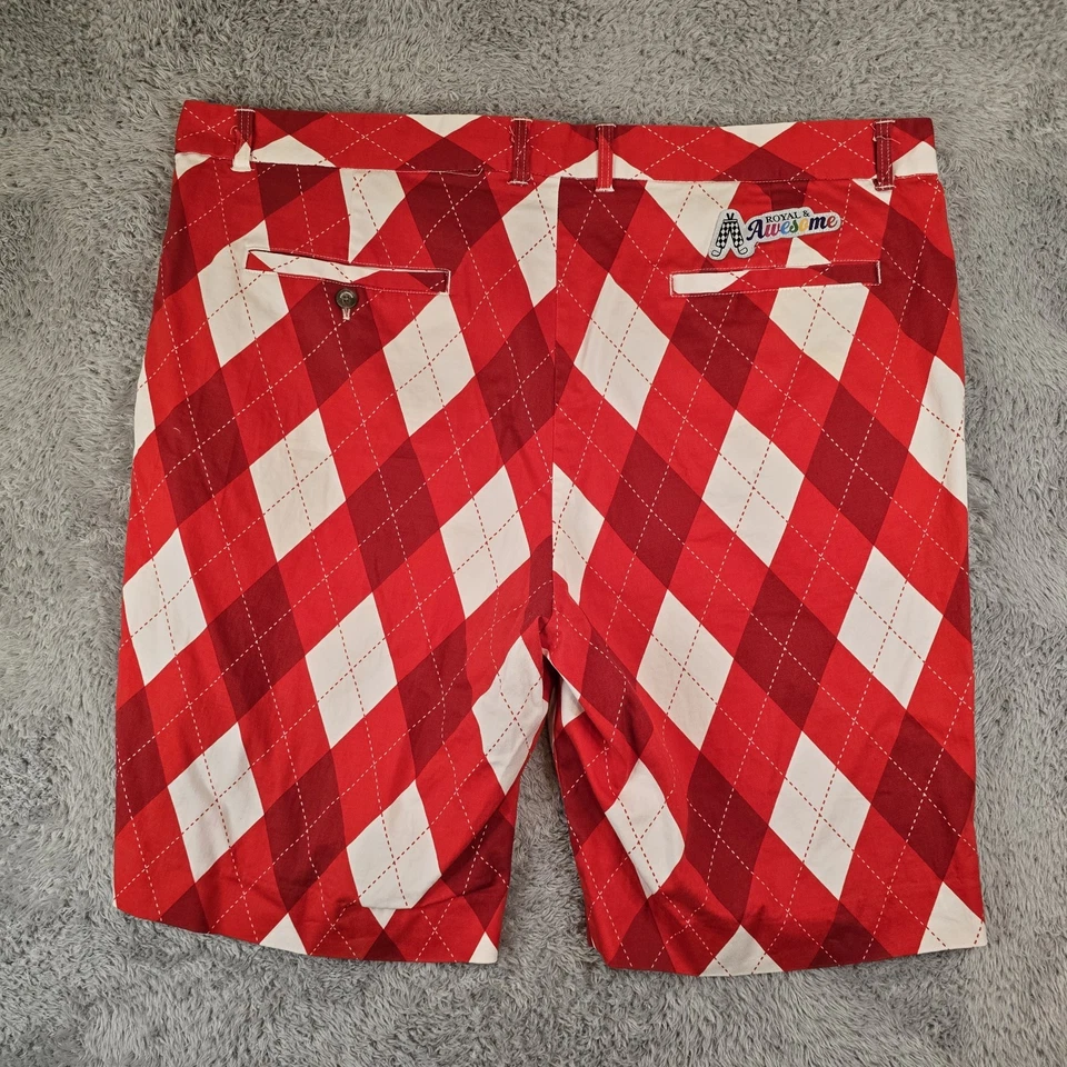 Royal & Awesome Mens 44 Red Argyle Pattern Print Golf Shorts Preppy - Image 2 of 4