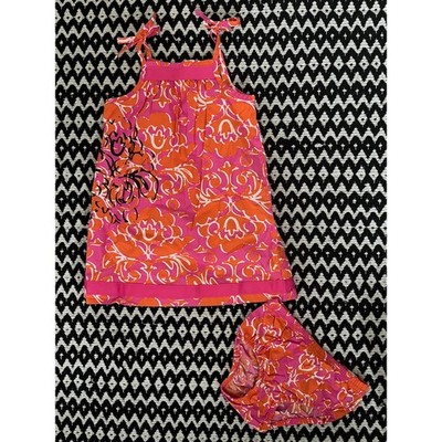 Hanna Andersson Sundress & Diaper Cover Pink Orange sz 90 / 3