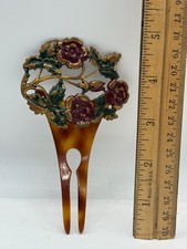 Vintage Celluloid Painted Metalwork Hair Comb