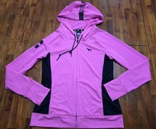 Victoria Secret Pink Ultimate Pink Black Full Zip Active Hoodie Size Large 2015
