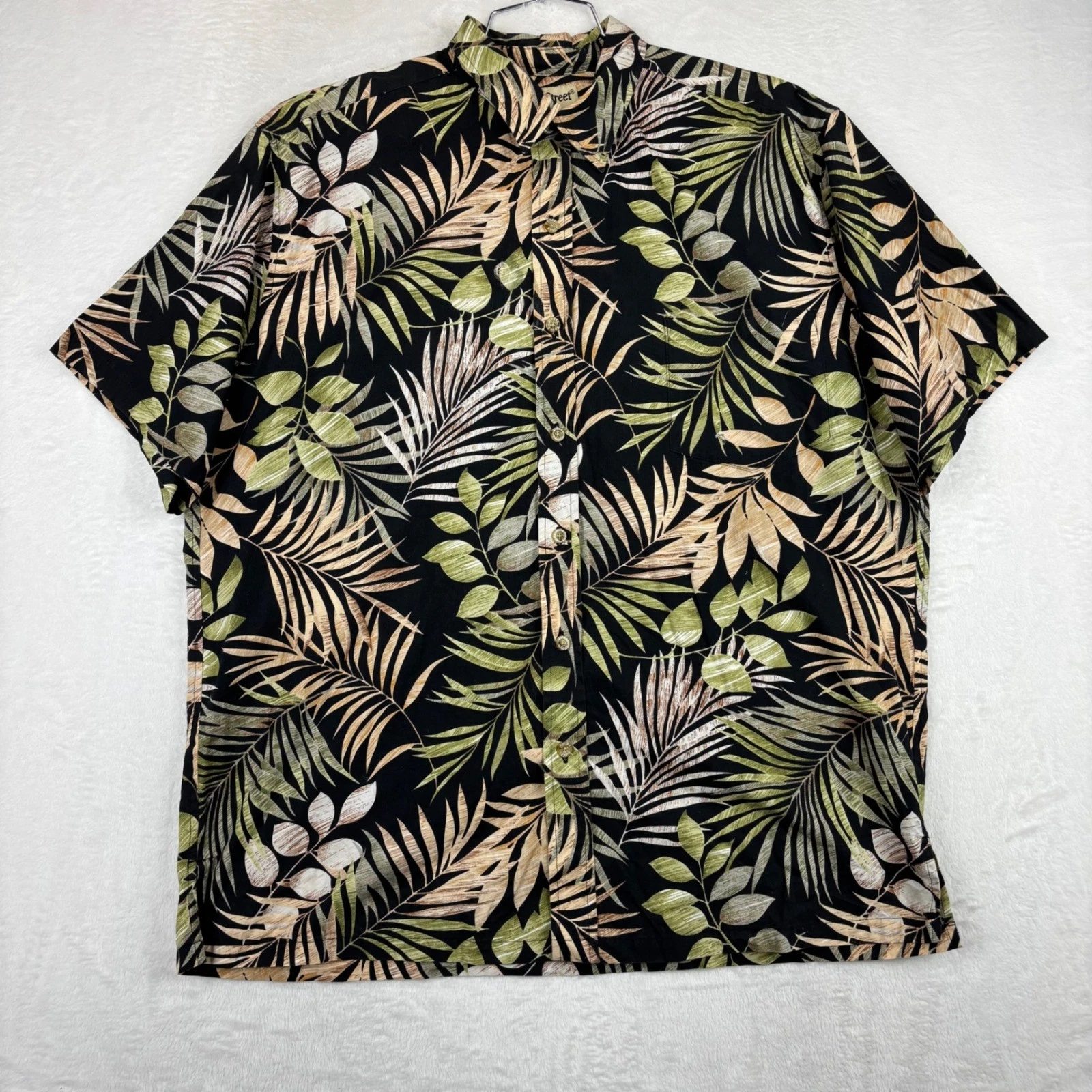 Cooke Street Honolulu Mens XL Black Tropical Palm Leaf Cotton Button Down CB5-27