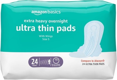 Amazon Basics Extra Heavy Overnight Pads for Women, Size 5, 24 Count, 1 Pack