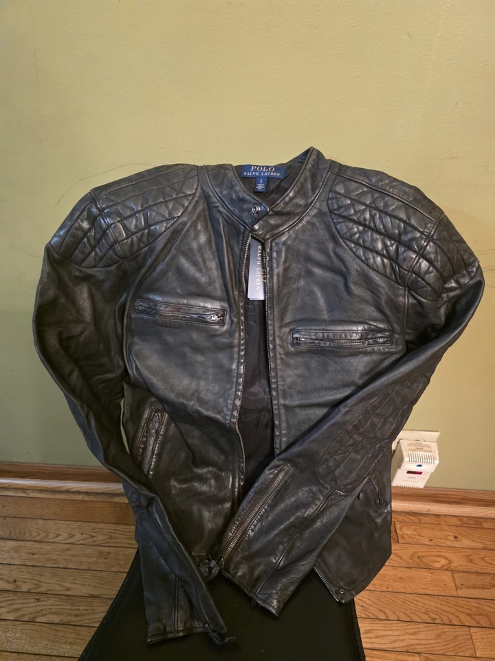 Chaqueta de cuero para motocicleta Polo Ralph Lauren para hombre talla grande Foto 4 de 4