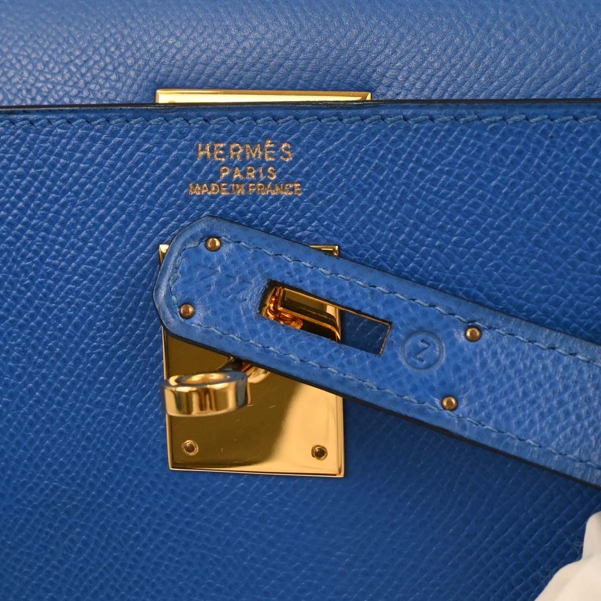 Hermes Blue France Courchevel Kelly 32 Sellier Handbag ◯Z 22