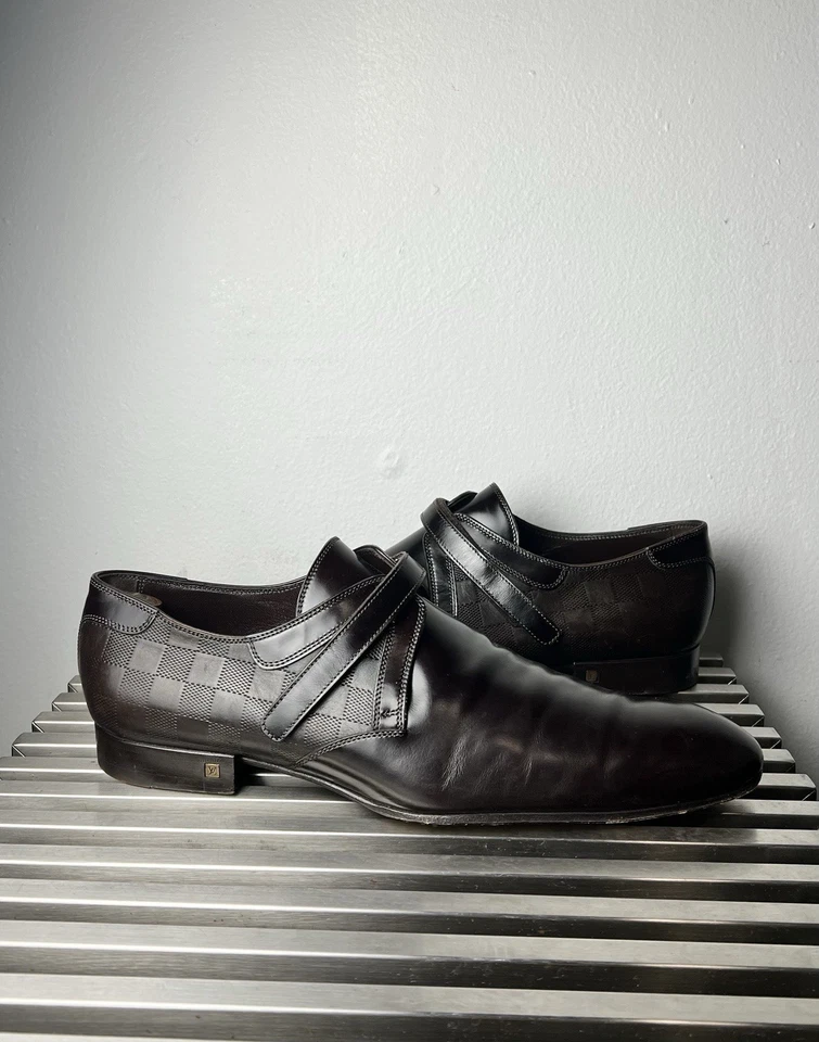 Zapatos Louis Vuitton para hombre Damier de cuero con correa de monje - negros, talla 10,5 Foto 2 de 4