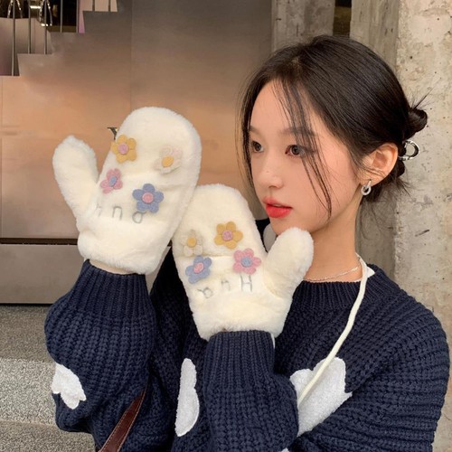 Windproof Outdoor Flower Women Winter Gloves Hanging Gloves Korean Mittens - Picture 8 of 12