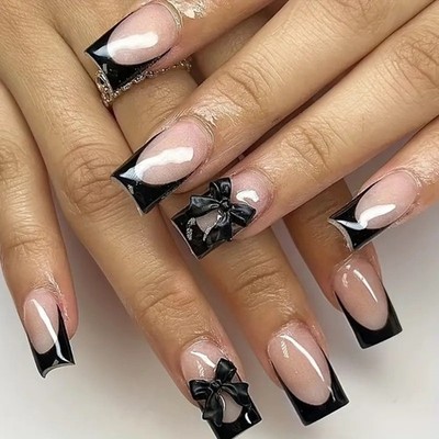 24Pcs Bowknot Fake Nail Glossy Press on Nail False Nail Tips Artificial Nail
