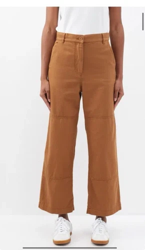 New Max Mara Weekend Tondo  Brown Cotton Twill Wide Leg Trousers UK 12