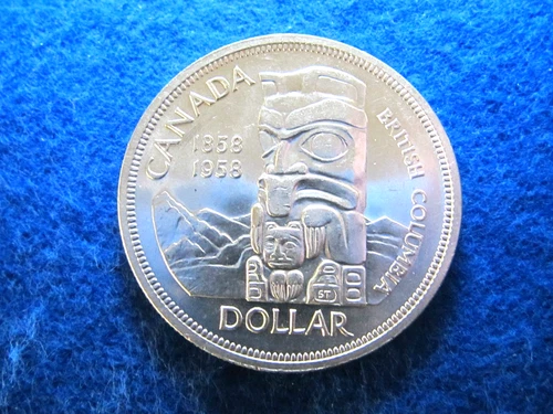 1958 Canada Silver Dollar - British Columbia "Totem Pole" - Bright Uncirculated