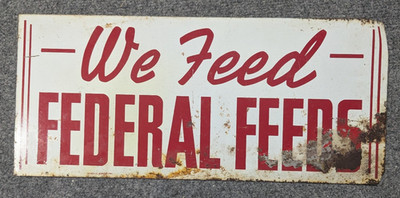 Feed Storage Signage VTG Metal White Red