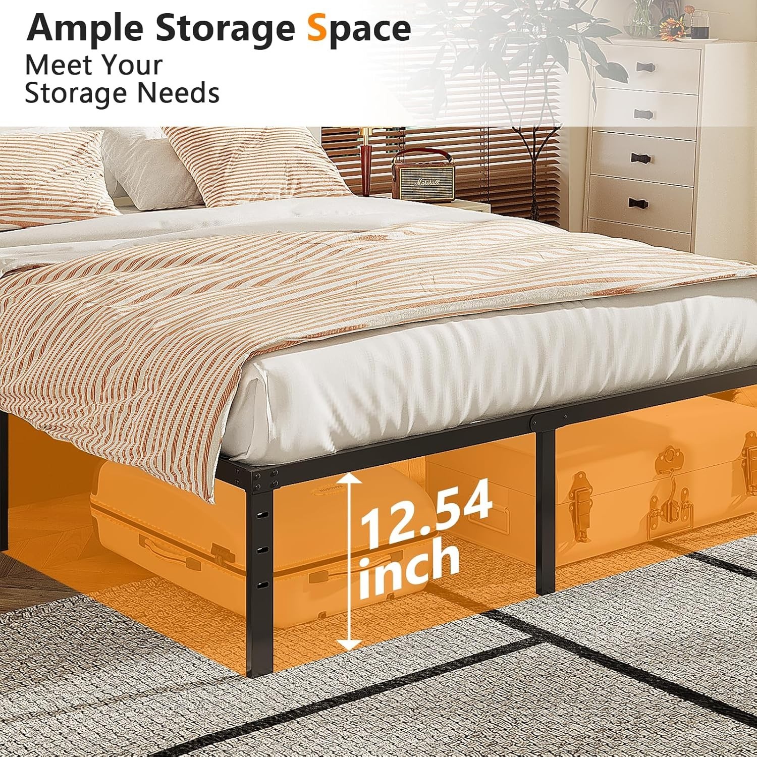 Metal Bed Frame Platform Heavy Duty Steel Slat Support No Box Spring Needed 14"H