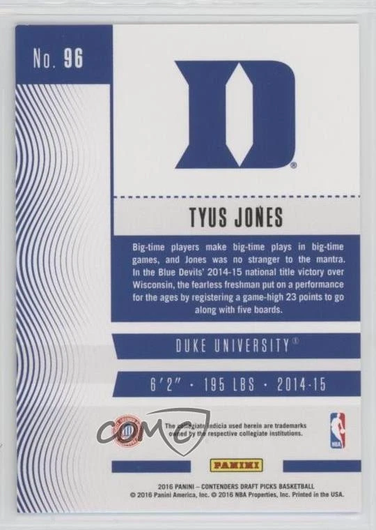 2016 Panini Contenders Draft Picks Season Cracked Ice Ticket /23 Tyus Jones #96 - Image 2 of 2