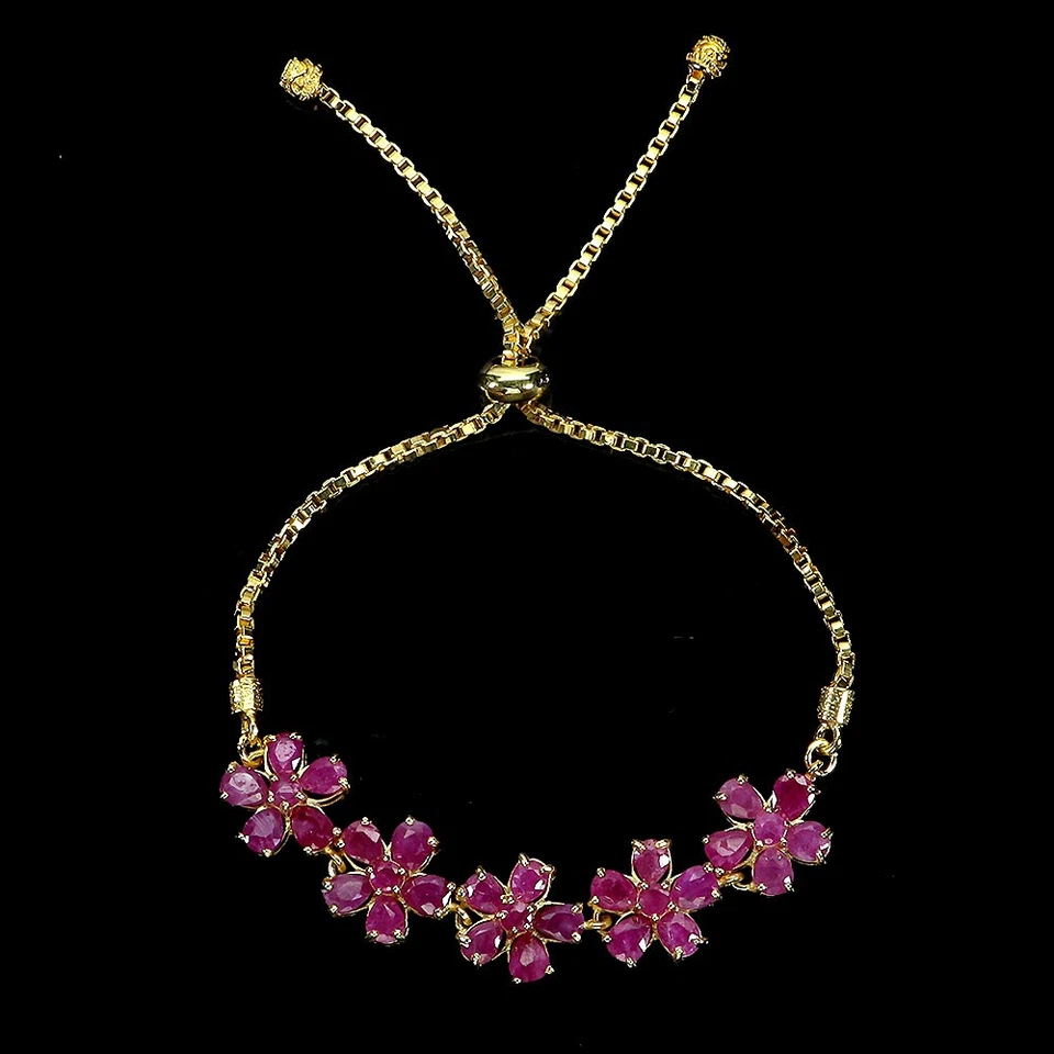 925 Sterling Silver Bracelet Pear Ruby 5x4mm Natural Gemstone Jewelry 10inches - Image 2 of 4