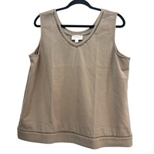 Norm Thompson Women’s Petite XL Taupe Brown Sleeveless Tank Top Ladder Trim Boho