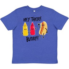 Inktastic Hey There Buddy With Ketchup Mustard And Hot Dog Youth T-Shirt Month I