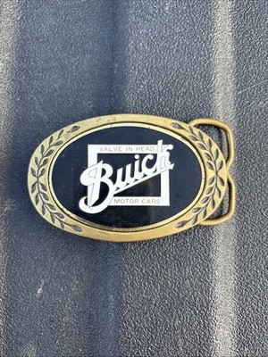 VINTAGE BUICK MOTOR CARS VALVE IN HEAD OVAL Brass BELT BUCKLE, 3.2'' X 2.5'' EUC