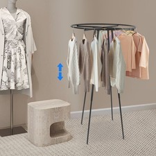 Chrome 36" Round Clothing Rack Hight 48" - 72" H Leveler Glides Garment Black