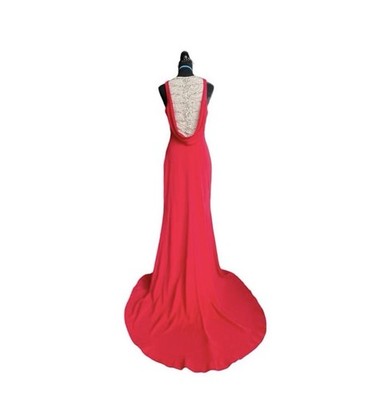 Terani Couture Red Sleeveless Beaded Open Back High Neck Long Gown Zip 8
