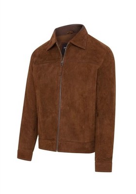 Men's Dark Brown Retro Goat Suede Leather Harrington Slim Fit