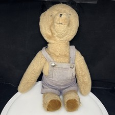 Eden Toys vintage plush Paddington brown tan teddy bear blue overalls black ears