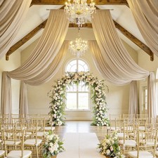 10 ft 20 ft Beige Ceiling Curtain Drapes for Weddings Parties,Polyester Drapi...