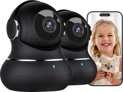 litokam Kamera, 2K Innenkamera mit 360° Auto 2er Pack - 2,4GHz, Schwarz 