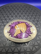 Vtg Johnson Held Indian Chief Mother of Pearl Inlay Western Belt Buckle