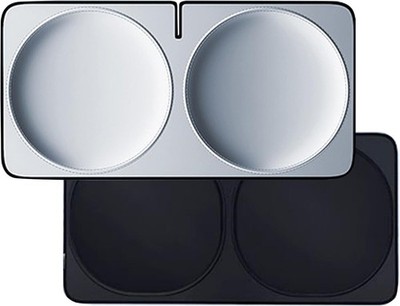 Titanium Silver Double Ring Windshield Sunshade - 150x80cm, 99% UV Blocking (Tit