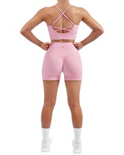 Women Seamless Workout Sets 2 PCS Criss Cross Sports Bra High Waist Booty Short