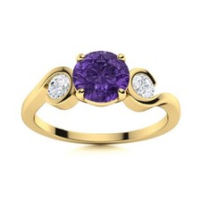Natural Amethyst Three-Stone Crown Chakra Ring Jewelry 925 Sterling Silver