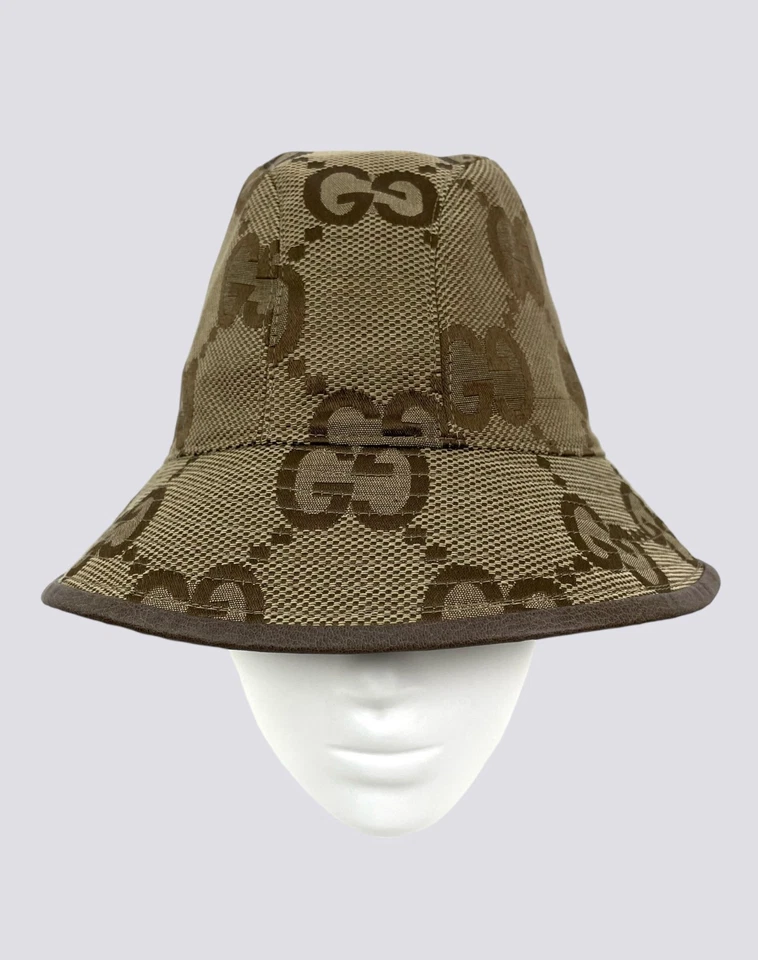 Gucci GG Monogram Jumbo Jacquard Canvas Bucket Hat Beige Size M - Image 3 of 4