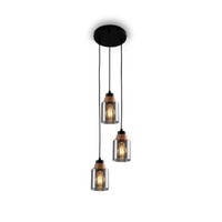 Pendelleuchte 3X E27 Deckenlampe Dimmbar KüChenlampe Metall Rauchglas Schwarz