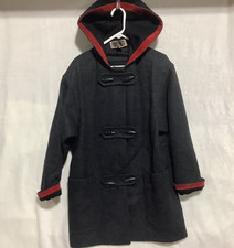 Vtg Forenza Gray Wool Duffle Coat Blanket Jacket Toggle Buttons Hood Womens Sz 8