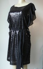 MICHAEL KORS SZ:M SEQUIN RUFFLE SLEEVE WOMEN'S BLACK DRESS MH78XED7YC 100%Sequin