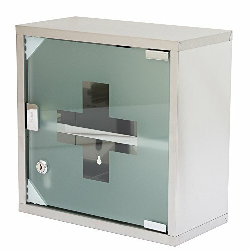 LILIIN Armoire à pharmacie en acier inoxydable avec 3 compartiments avec porte en verre et 2 clés - Armoire de premiers secours - 30 x 12 x 50 cm